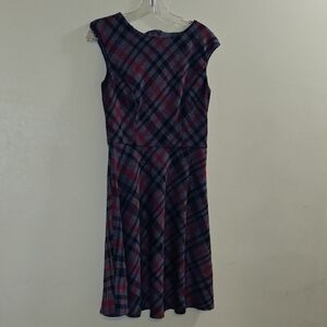 Maggy London Plaid Midi Dress - Red and Gray